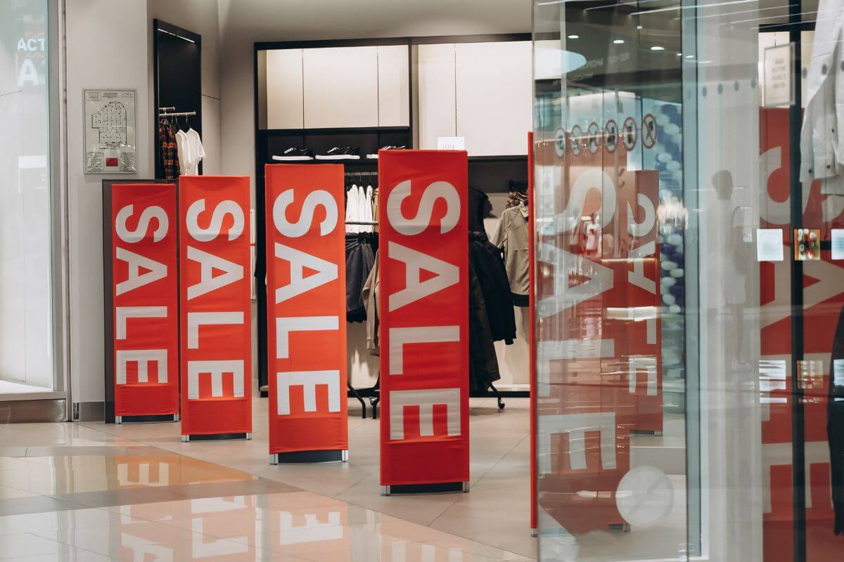 An image shows a store on sale.