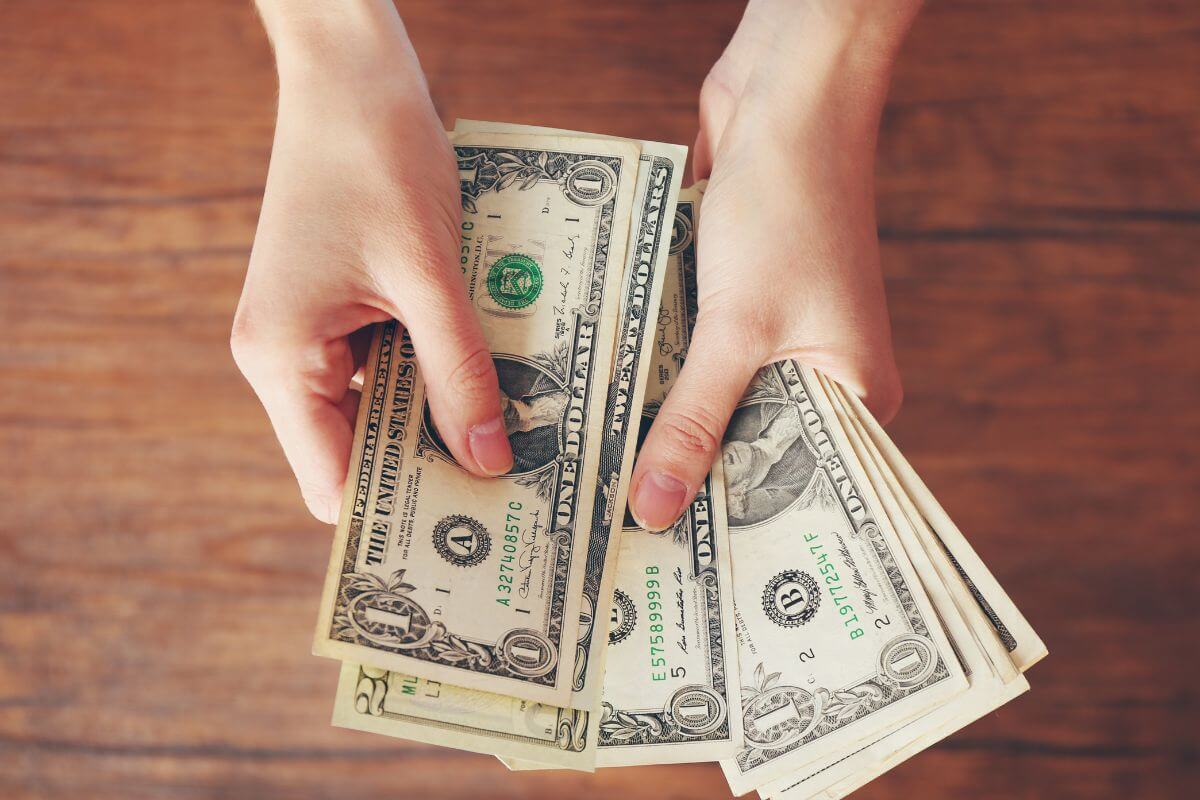 An image of a woman's hand holding money.