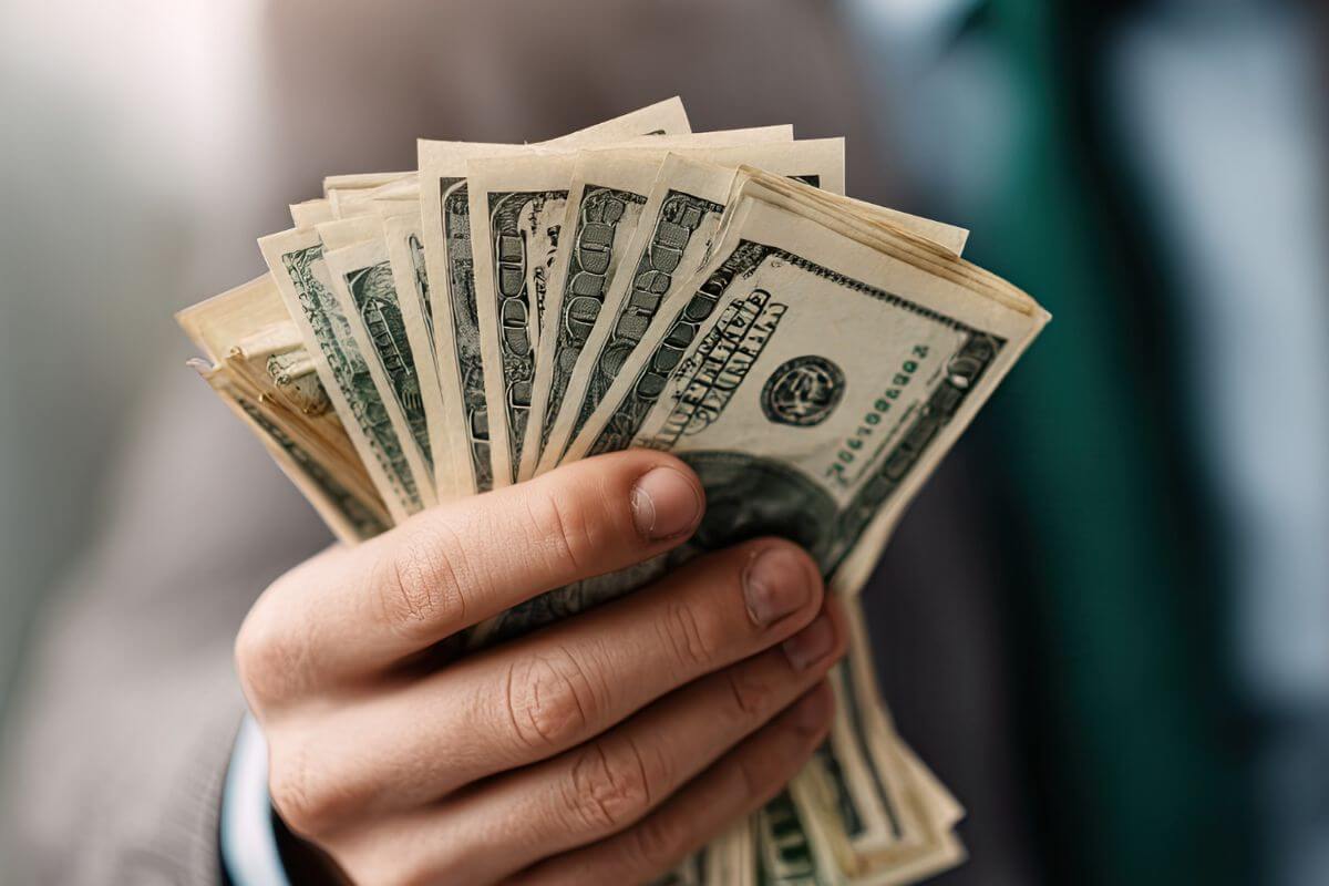 An image of a man's hand holding money.