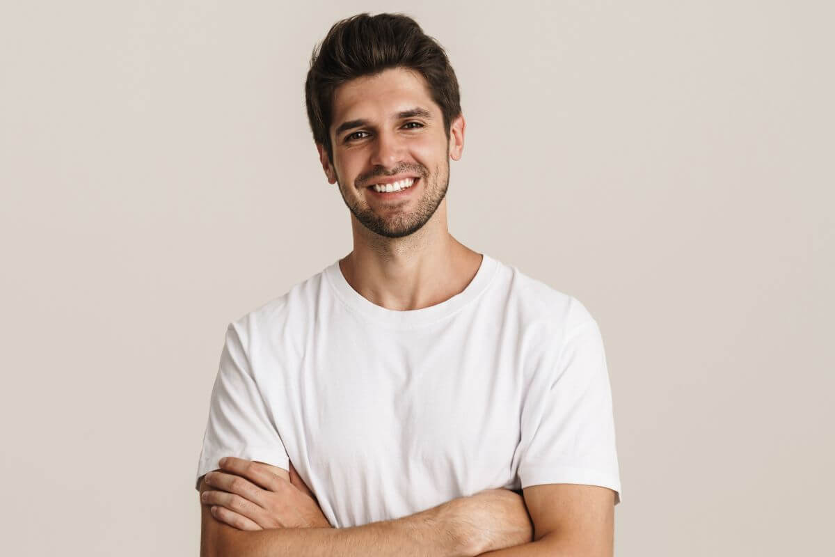 A picture shows a happy man.