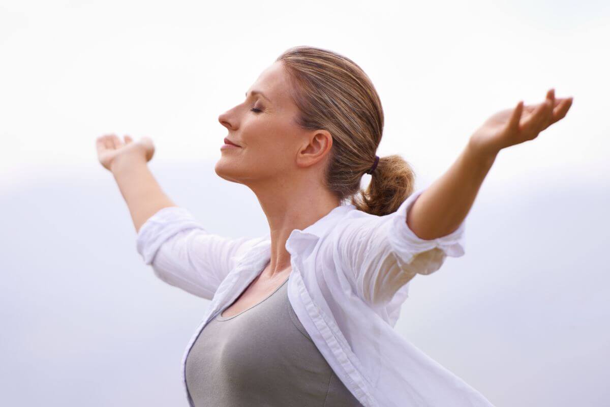A picture shows a woman relaxing.