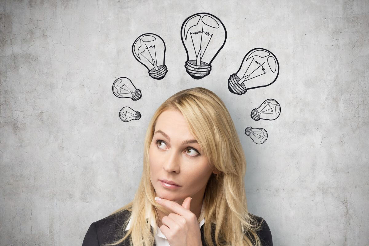 A picture of a woman thinking about something.