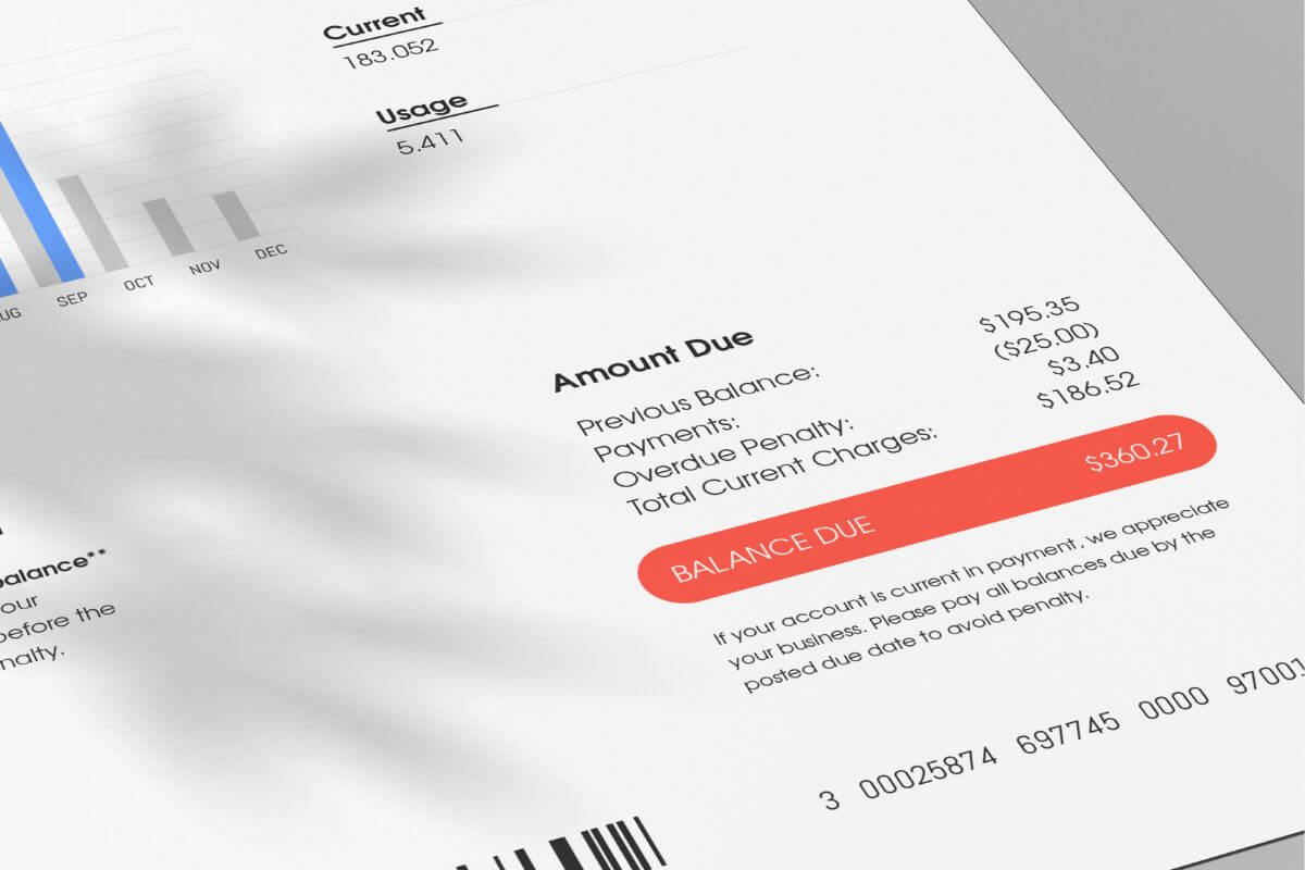 A picture shows an overdue bill.