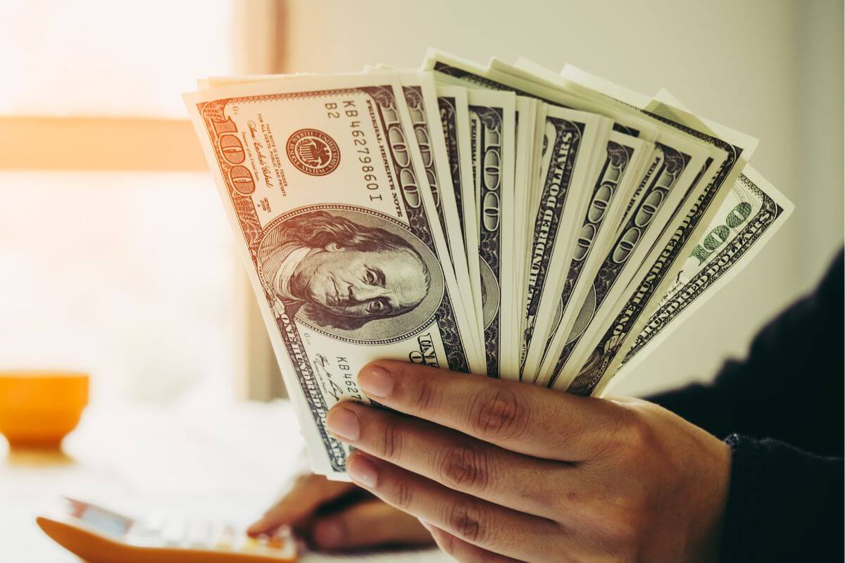 An image of a man's hand holding money.