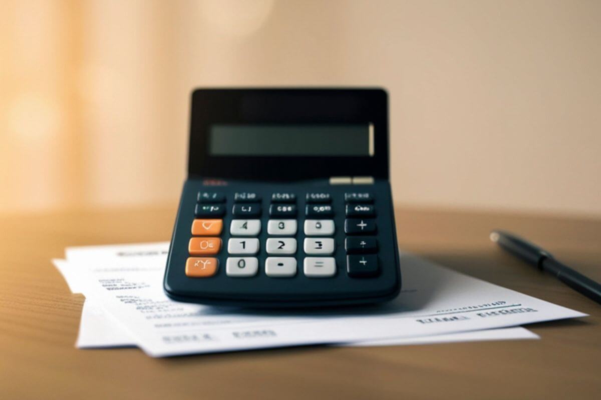 A picture shows documents and a calculator.