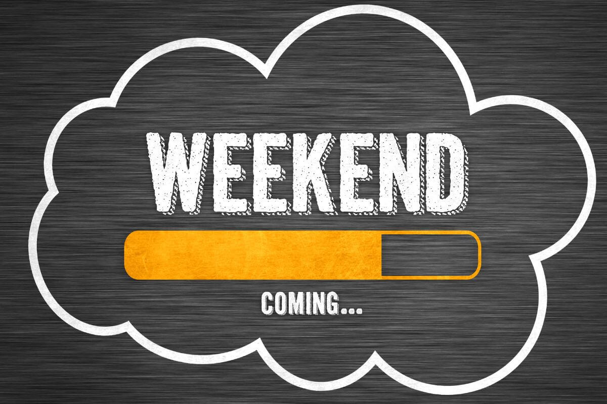 An image shows a cloud shape with weekend wording.