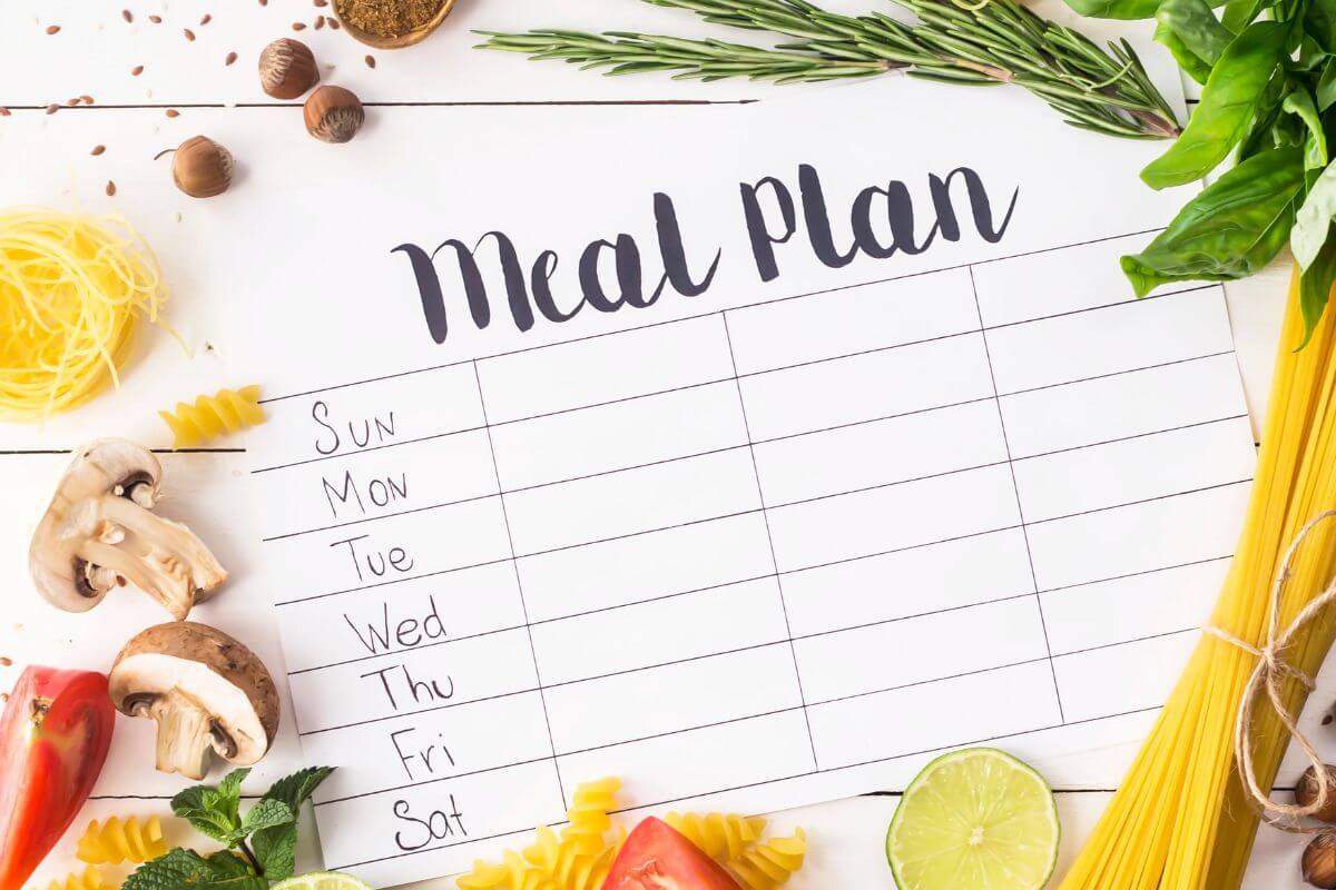 A picture of a paper with a meal plan list.