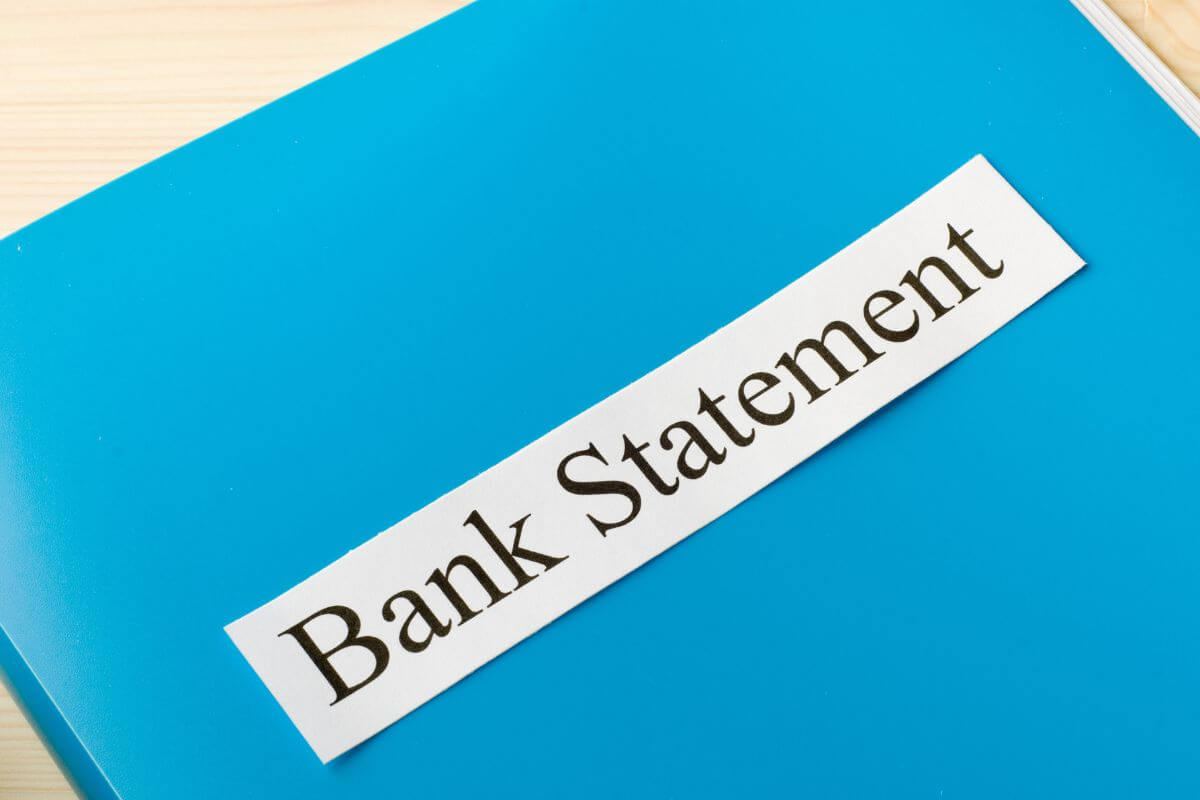 A picture shows a document for a bank statement.