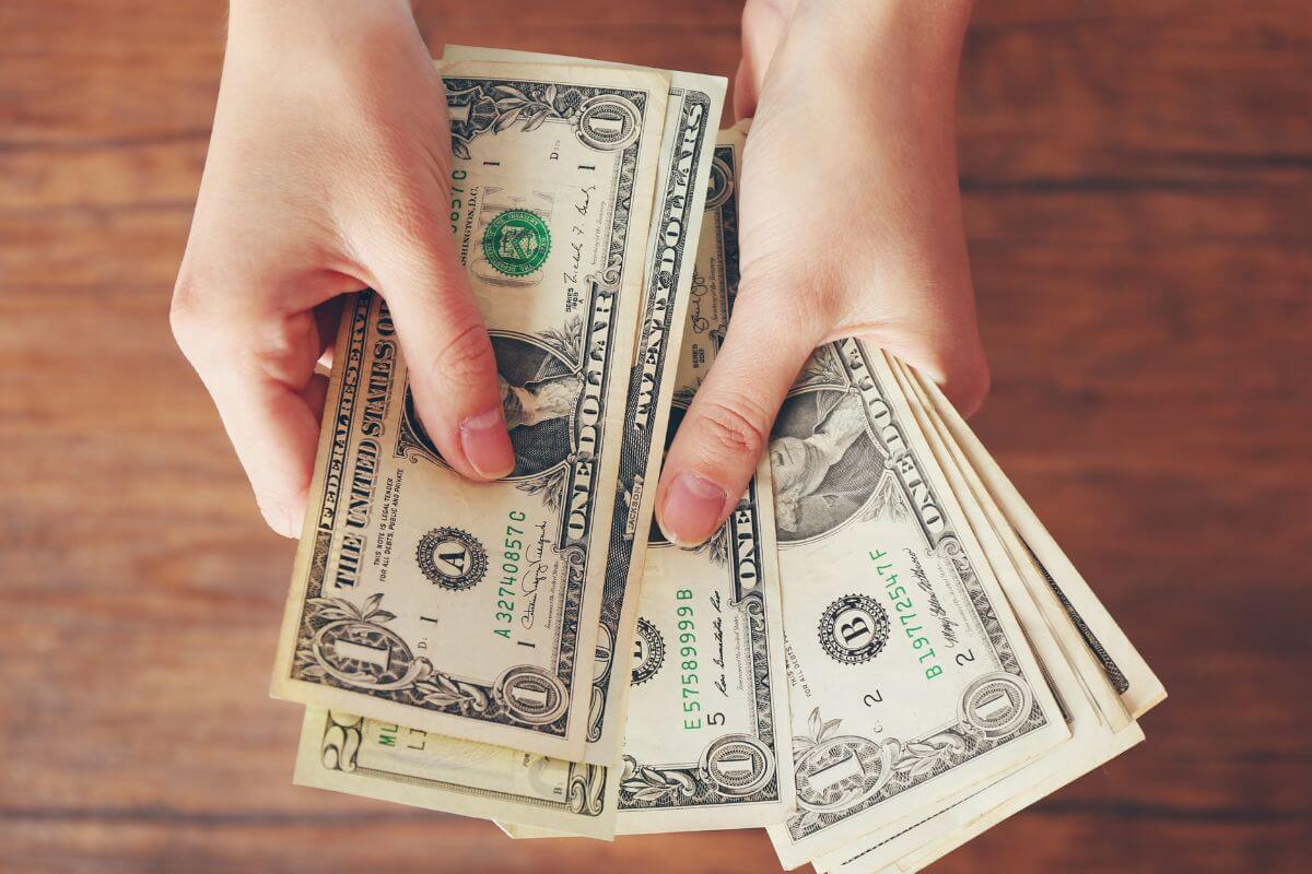 A picture of a woman's hand holding money.