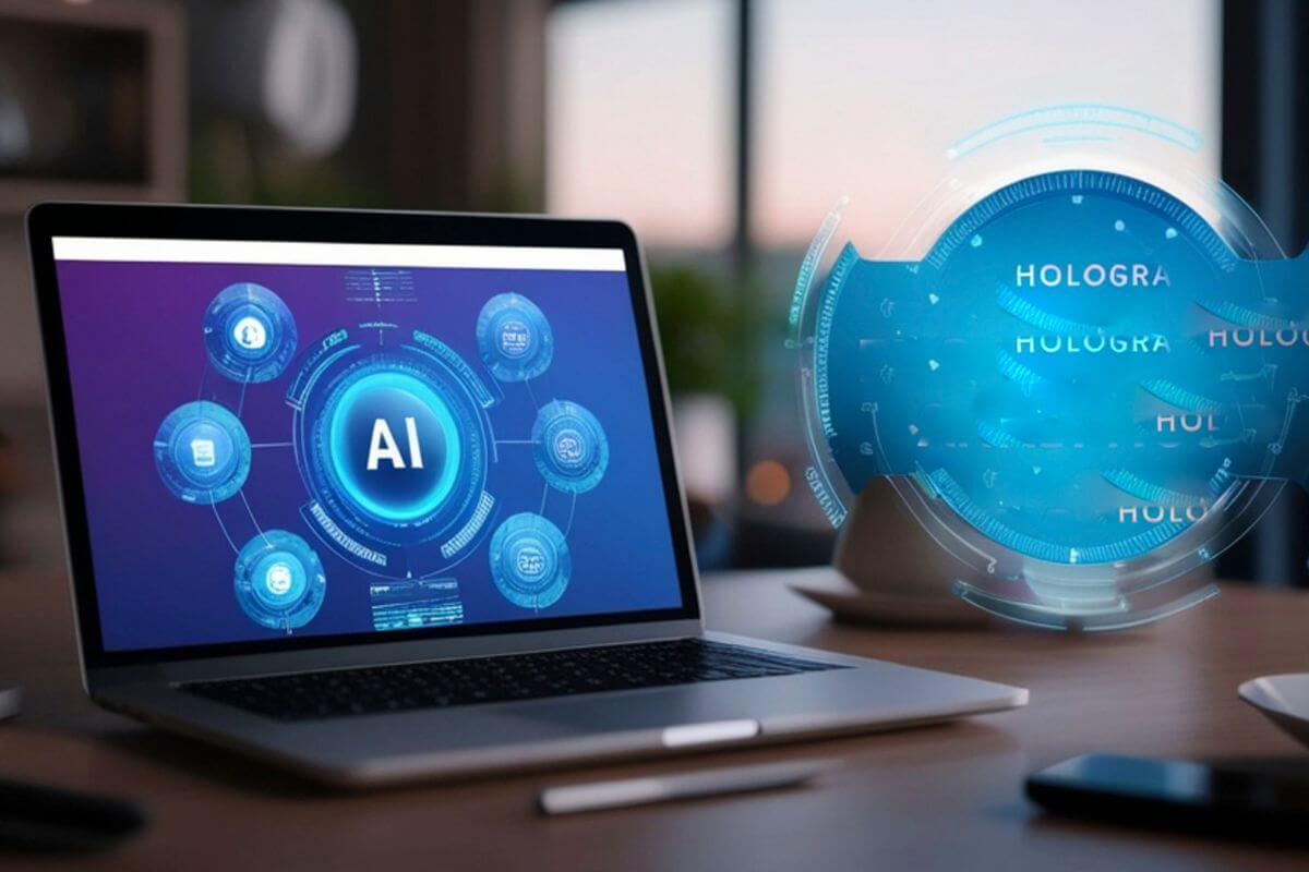 An image shows a laptop with an AI display.