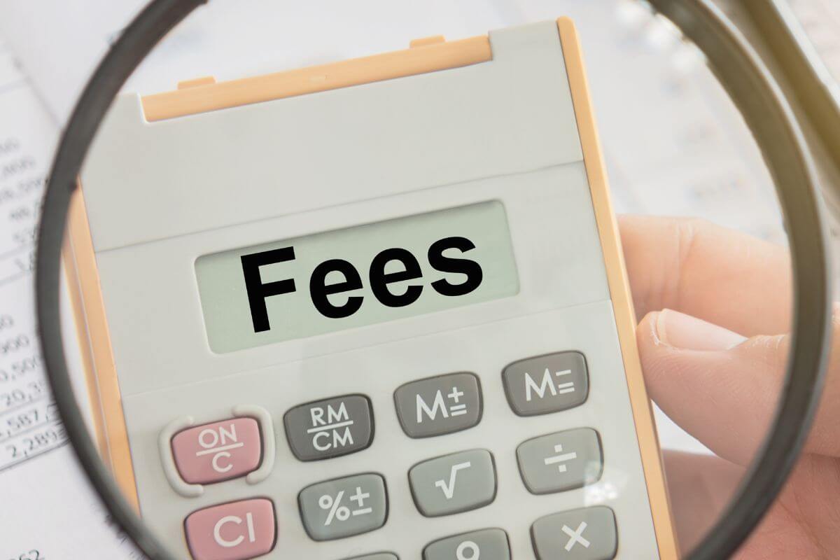 A picture shows a magnifies fees wording.