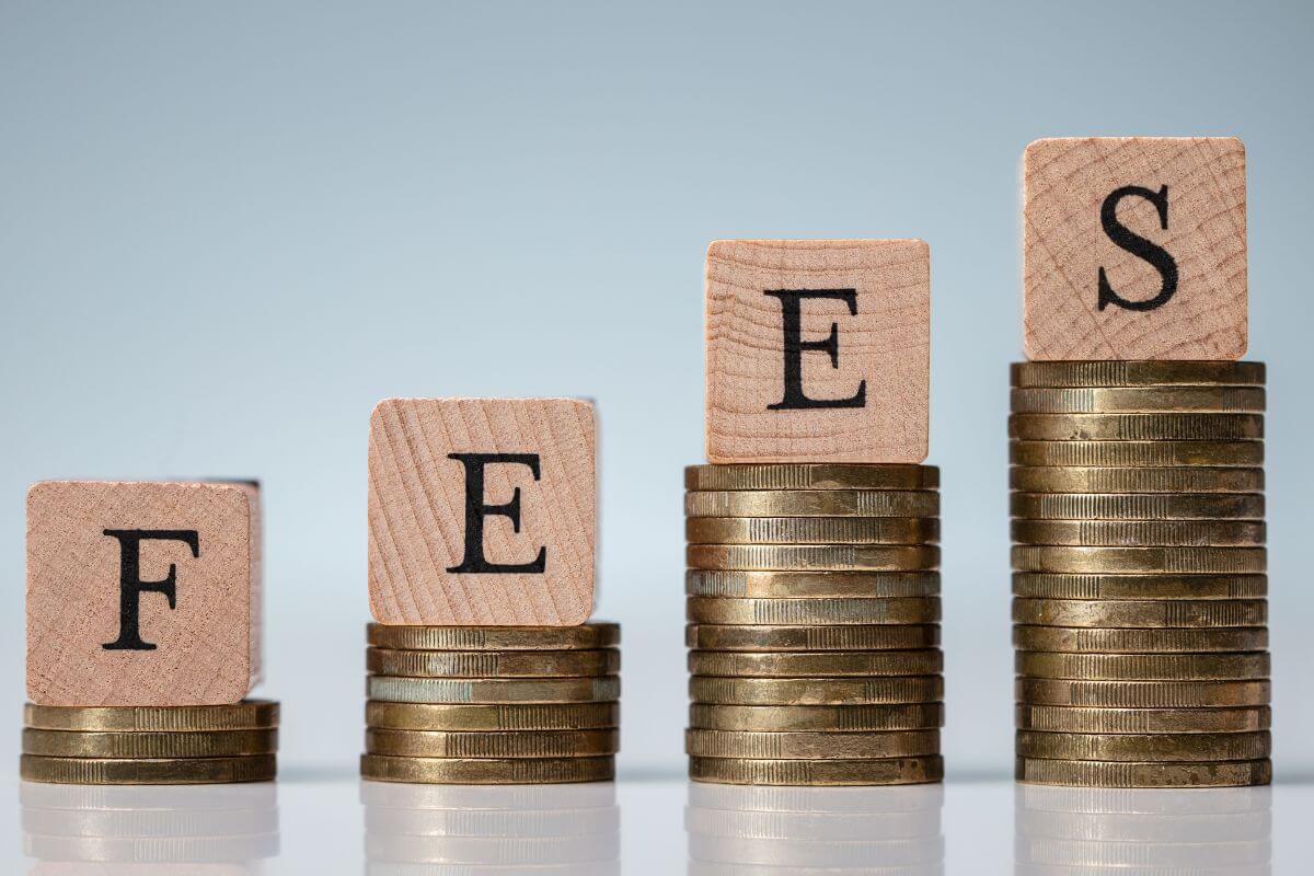 A picture shows stacks of coins and fees wording.
