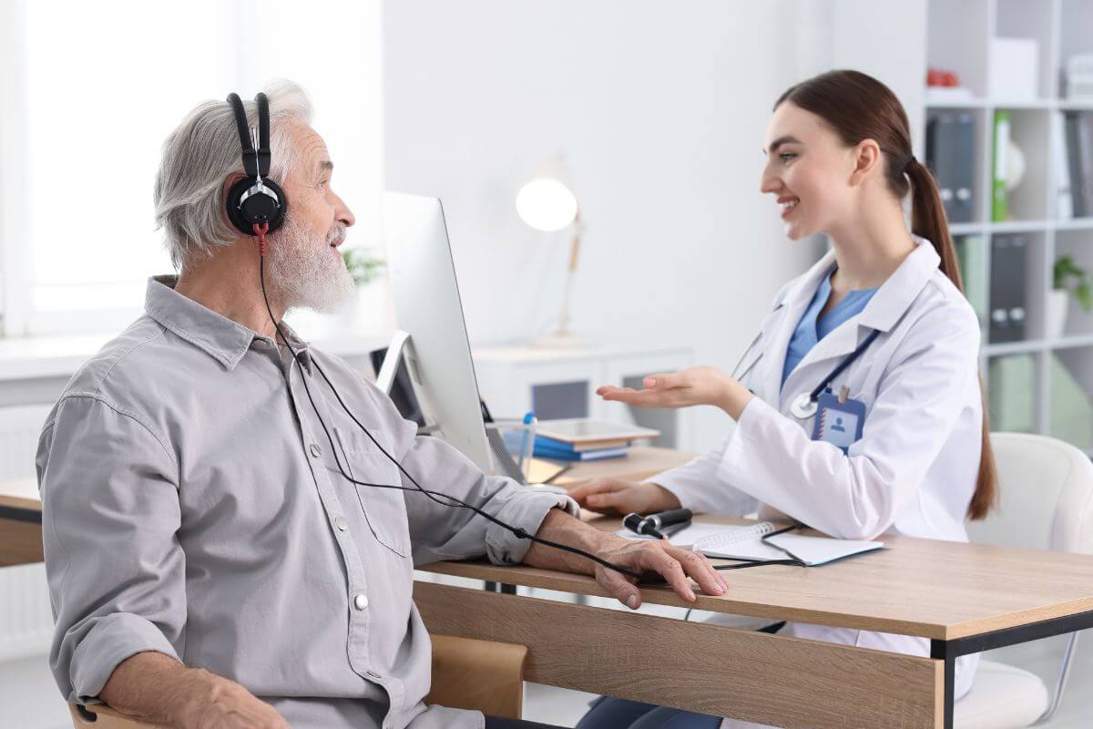 A picture of a woman having a session with her patient.