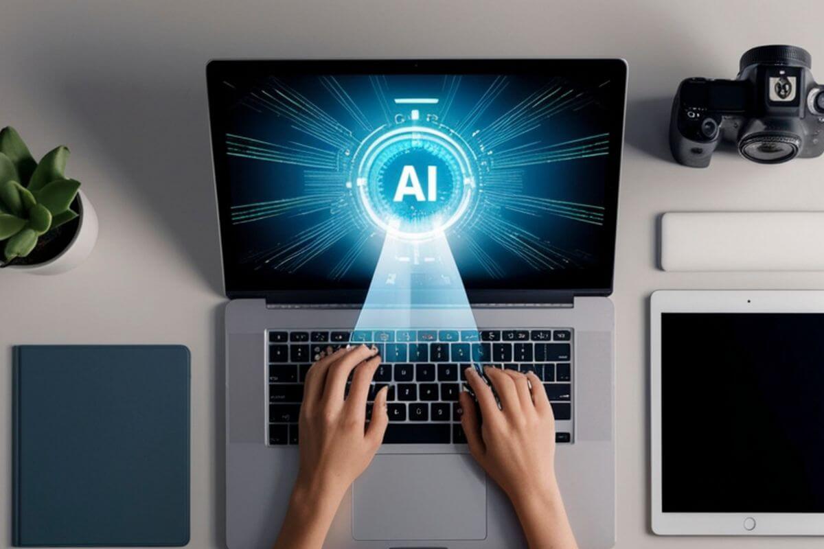 A picture of a woman's hand asking for AI assistance.