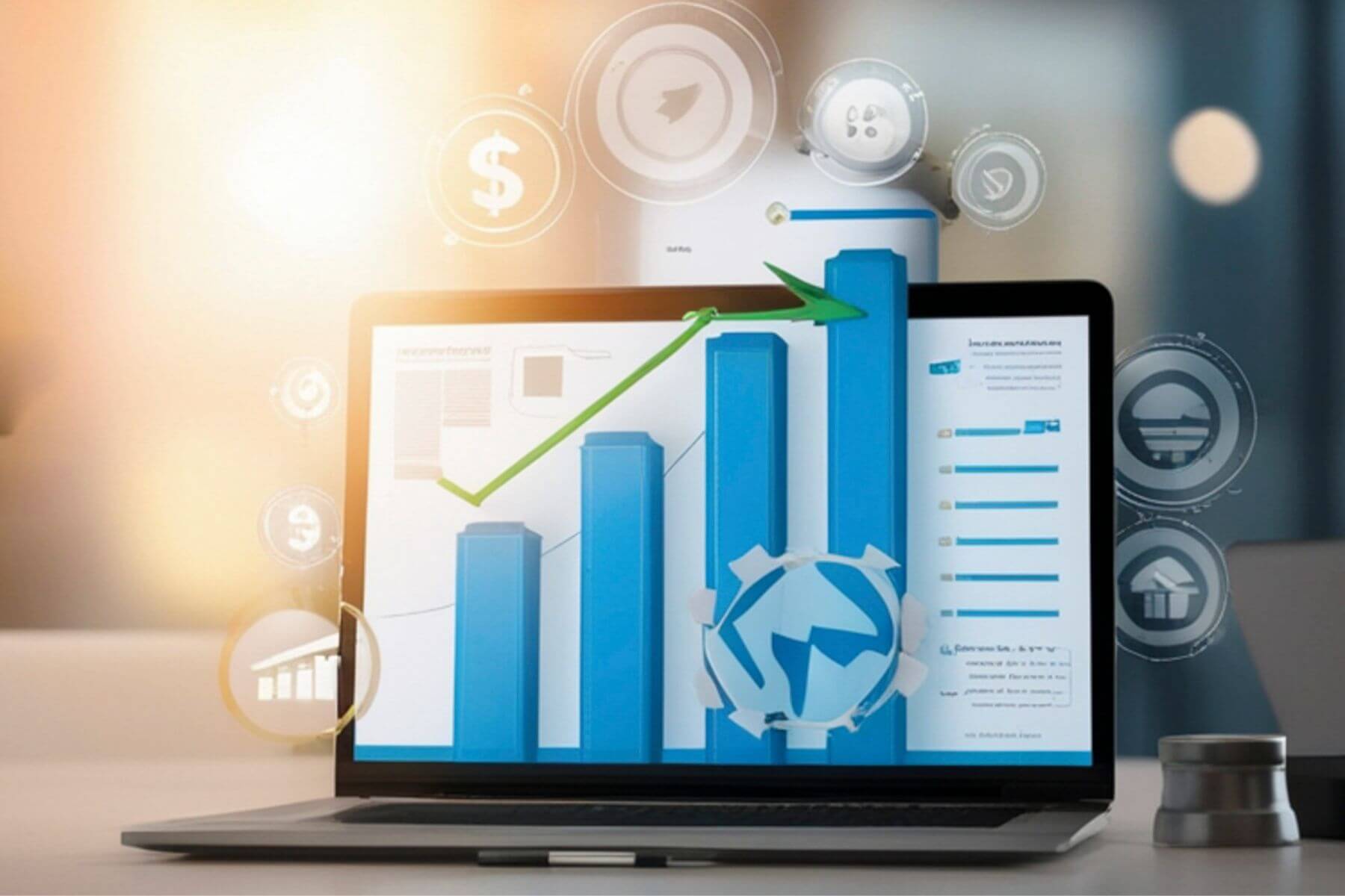 An image shows a laptop with a graph display.