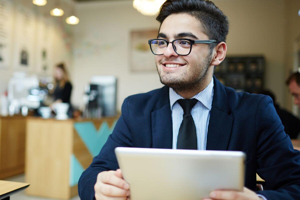 A photo of a man applying for a job.