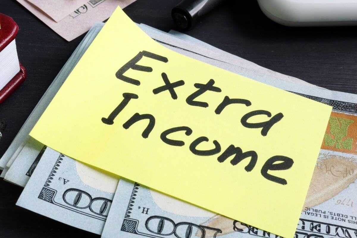 A photo of a piece of paper with the text 'Extra income'.