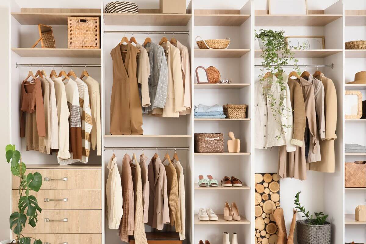 Uma imagem mostra coisas em um guarda-roupa.