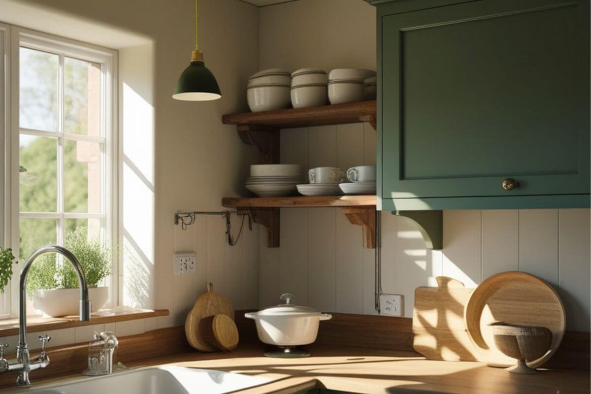 Uma imagem mostra coisas de cozinha.