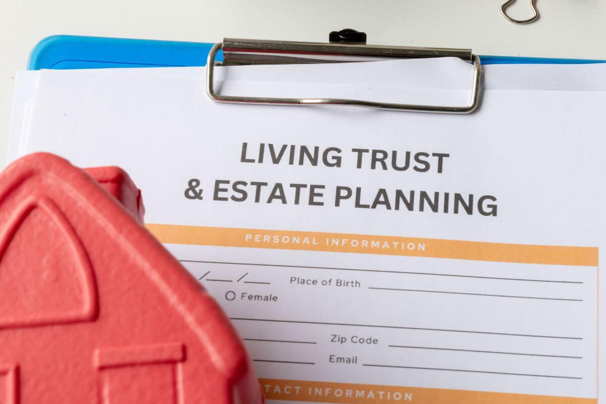 A picture shows a living trust and estate planning document.