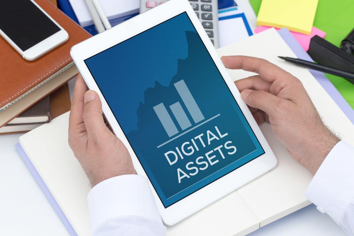 A picture shows a man checking his digital assets.