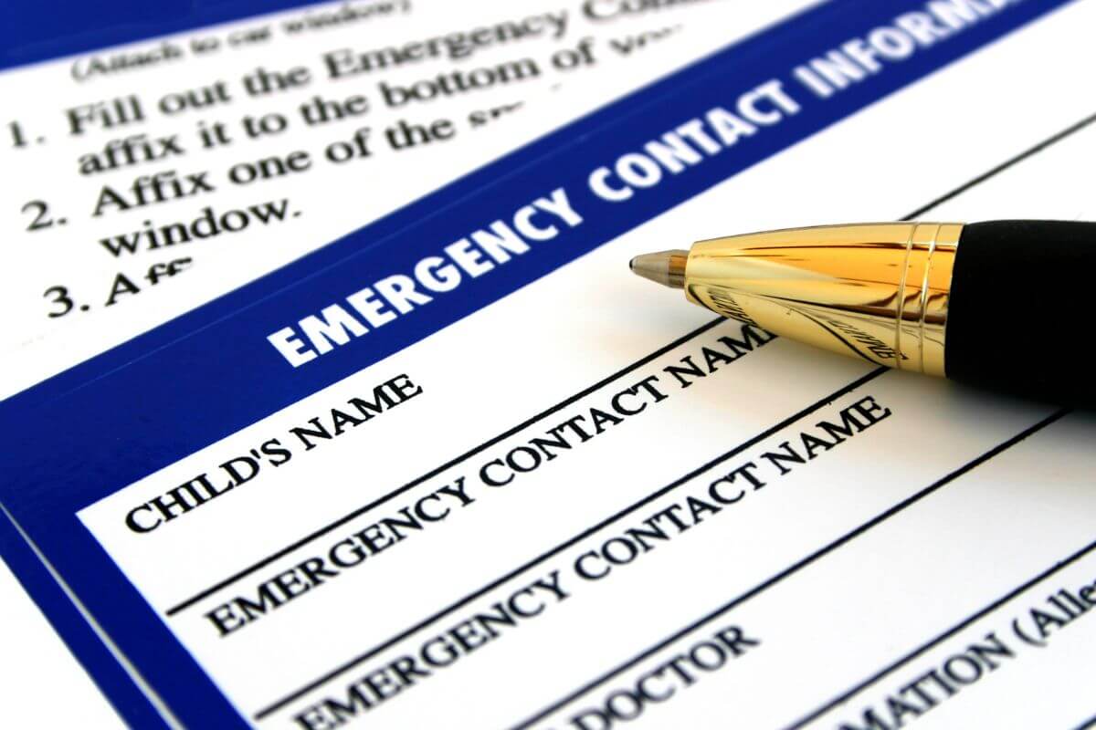 An image shows an emergency contact information form.