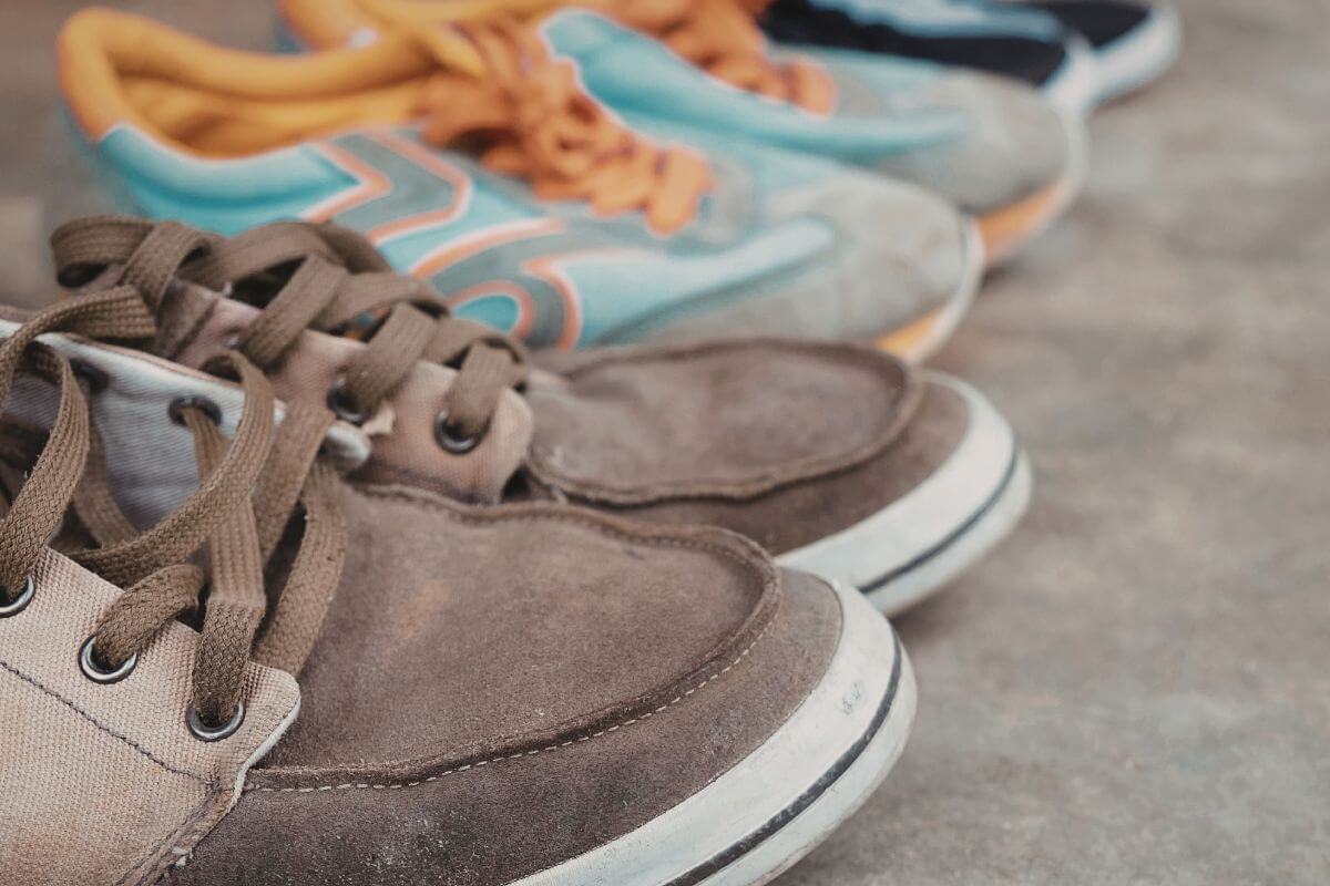 An image shows pairs of shoes.