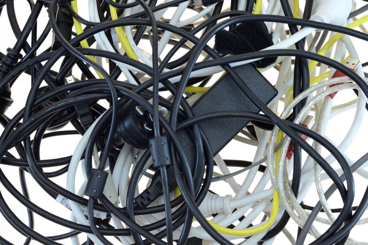 A picture shows messy cords.