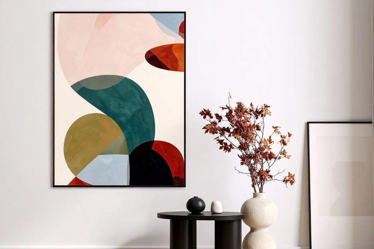 An image shows a painting and other decorations.