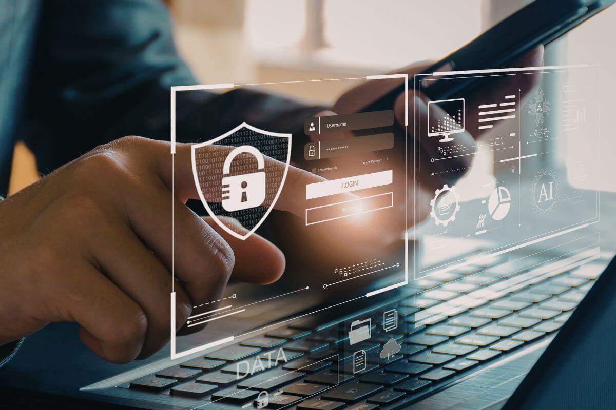 An image shows a man logging in to his account online.