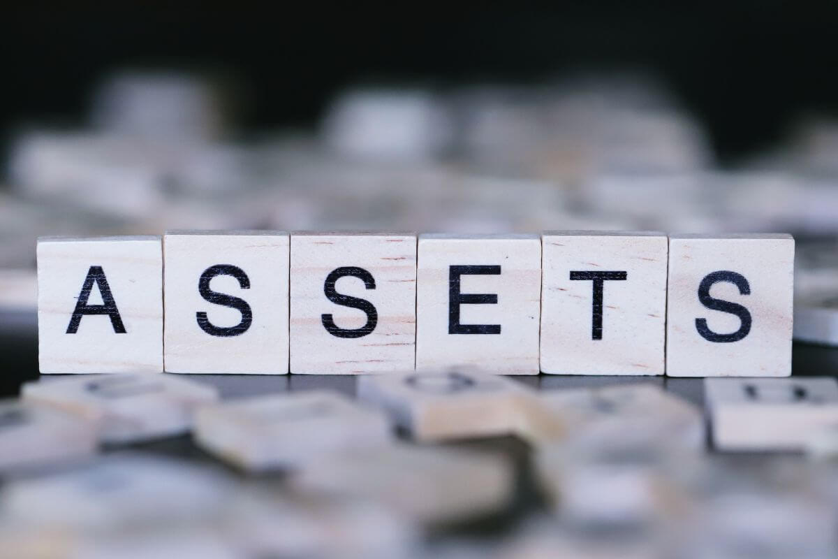 A picture of an asset spelled word on the wooden blocks.